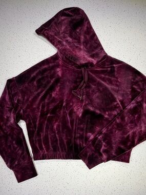 Harmony Balance Velour Cropped Hoodie Womens XL Burgundy Tie Dye Velvet Pullover